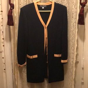 ST JOHN COLLECTION-NAVY & PEACH WOOL KNIT LONG SWT